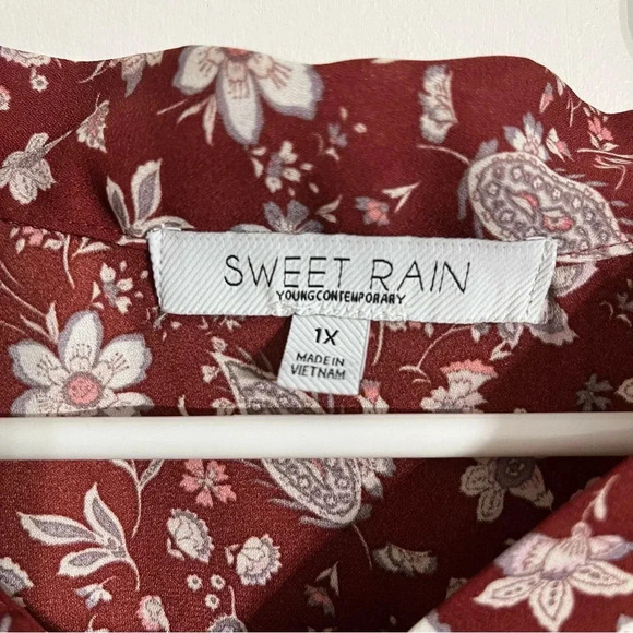 SWEET RAIN Red Floral Women’s 1x sleeveless blouse - Picture 5 of 8